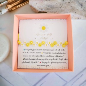 El Yapımı Makrome Örgü Miyuki Boncuk Halhal | Sarı ve Beyaz Renkli