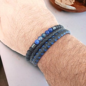 Siyah Oniks ve Lapis Taşlı Deri Bileklik - 2'li Kombin Erkek Bileklik Siyah Oniks ve Lapis Taşlı Deri Bileklik - 2'li Kombin Erkek Bileklik