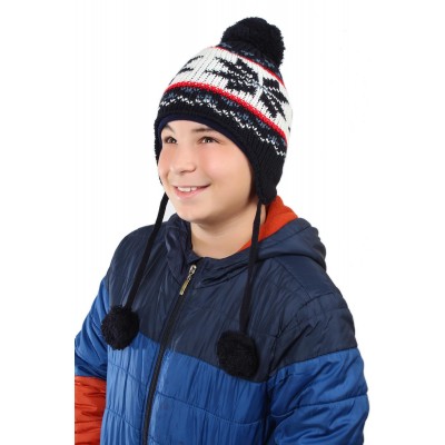 3-5 Yaş Erkek Çocuklar İçin Ponponlu Kulaklı Bere - Sevimli ve Sıcak Kış Aksesuarı
