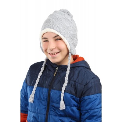 3-5 Yaş Erkek Çocuklar İçin Ponponlu Kulaklı Bere - Sevimli ve Sıcak Kış Aksesuarı