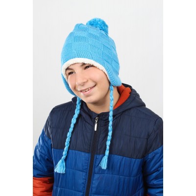 3-5 Yaş Erkek Çocuklar İçin Ponponlu Kulaklı Bere - Sevimli ve Sıcak Kış Aksesuarı