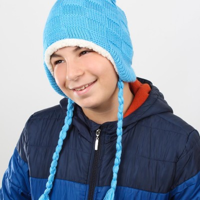 3-5 Yaş Erkek Çocuklar İçin Ponponlu Kulaklı Bere - Sevimli ve Sıcak Kış Aksesuarı