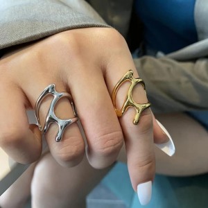 Göz Alıcı Geometrik Yüzük, Her Parmak İçin Ayarlanabilir Tasarım, Gold Renk
