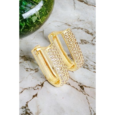 Lüks Tasarım Zirkon Taşlı Gold Çelik Küpe | Zarif ve Şık Çelik Küpe