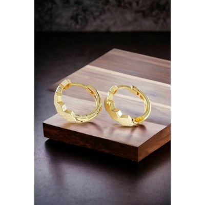 Petek Desenli Gold Çelik Halka Küpe | Kararmaz Antialerjik Çelik Küpe