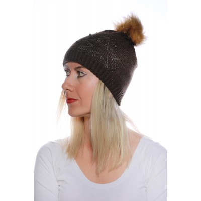 Ponponlu Taşlı Bayan Bere - Şıklığı ve Sıcaklığı Buluşturan Kış Aksesuarı - Kahverengi