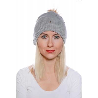 Ponponlu Taşlı Bayan Bere - Şıklığı ve Sıcaklığı Buluşturan Kış Aksesuarı - Açık Gri