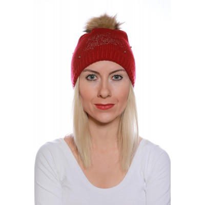 Ponponlu Taşlı Bayan Bere - Şıklığı ve Sıcaklığı Buluşturan Kış Aksesuarı - Bordo