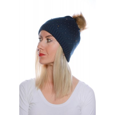 Ponponlu Taşlı Bayan Bere - Şıklığı ve Sıcaklığı Buluşturan Kış Aksesuarı - Lacivert