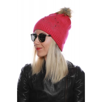 Ponponlu Taşlı Bayan Bere - Şıklığı ve Sıcaklığı Buluşturan Kış Aksesuarı – Pembe