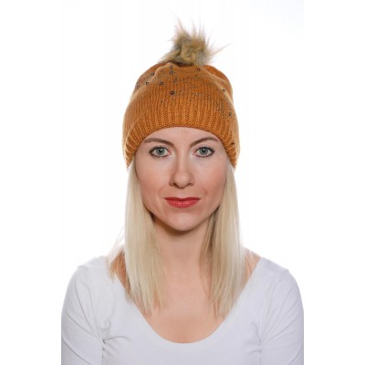 Ponponlu Taşlı Bayan Bere - Şıklığı ve Sıcaklığı Buluşturan Kış Aksesuarı - Taba