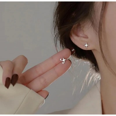 Minimalist Tasarım Kutup Yıldızı Antialerjik Çelik Küpe - Kararmaz Gümüş Kaplama