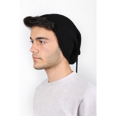 Modern Şık Erkek Yün Büzgülü Bere Siyah