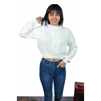 Şık ve Rahat Bayan Yün Crop Kazak Beyaz