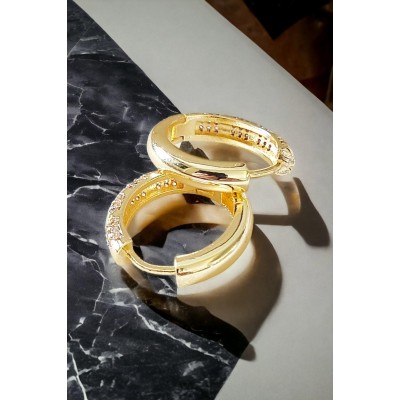 Zirkon Taşlı Zarif Tasarım Çelik Halka Küpe | Alerji Yapmaz Kararmaz Altın Kaplama