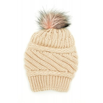 Ponponlu Tasarım Bayan Yün Pudra Bere - Soğuk Havalara Şıklık Katın