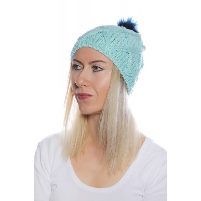 Ponponlu Buz Mavi Bayan Yün Bere