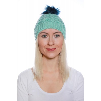 Şık Bayan Ponponlu Yün Bere Yünü - Sıcak ve ModernTasarım - Turkuaz Renk  