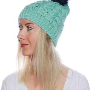 Şık Bayan Ponponlu Yün Bere Yünü - Sıcak ve ModernTasarım - Turkuaz Renk  