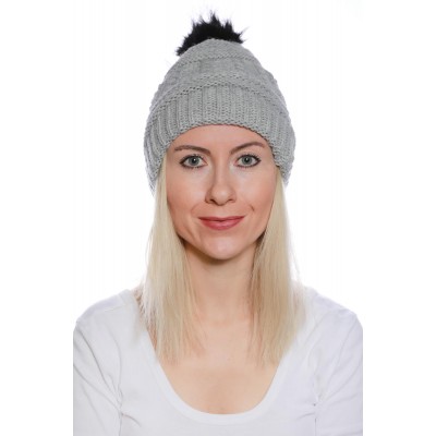 Ponponlu Gri Bayan Yün Bere