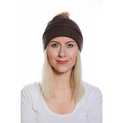 Şık Ponponlu Bayan Yün Bere Kahverengi - Soğuk Havalara Tarzınızı Ekleyin