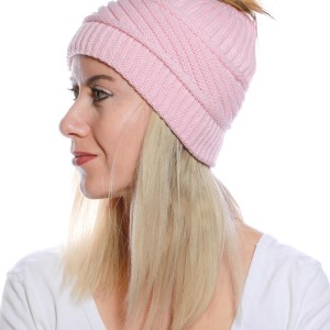 Şık Ponponlu Bayan Yün Bere Pembe - Soğuk Havalara Tarzınızı Ekleyin