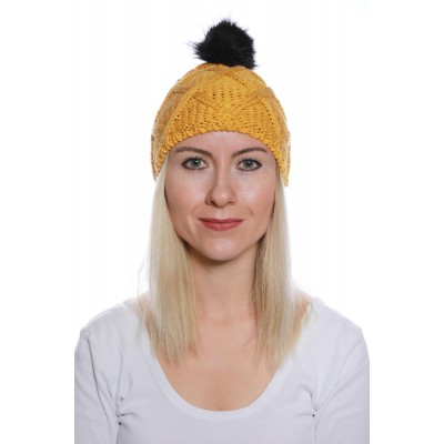 Ponponlu Sarı Bayan Yün Bere