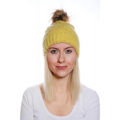 Ponponlu Tasarım Bayan Yün Sarı Bere - Soğuk Havalara Şıklık Katın