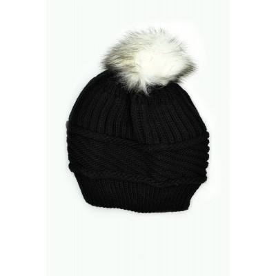 Şık Ponponlu Bayan Yün Bere Siyah - Soğuk Havalara Tarzınızı Ekleyin