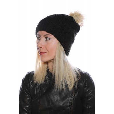 Ponponlu Siyah Bayan Yün Bere