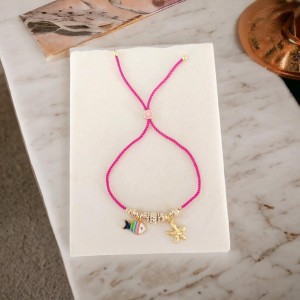 Balık ve Deniz Yıldızı Obje Ayarlanabilir İp Asansörü Pandora Bileklik | Pembe Renk