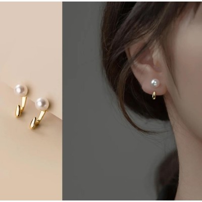 Şık İncilli Damla Çelik Küpe - Kararmaz, Antialerjik -Yeni Moda Gold Kaplama