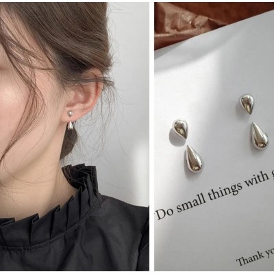 Şık Damla Çelik Küpe - Kararmaz, Antialerjik -Yeni Moda Gümüş Kaplama