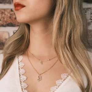 Altın Kaplama Çelik Kalp Kolye - İki Harf Detaylı