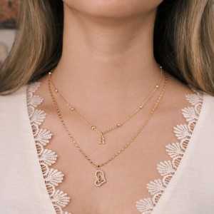 Altın Kaplama Çelik Kalp Kolye - İki Harf Detaylı Altın Kaplama Çelik Kalp Kolye - İki Harf Detaylı