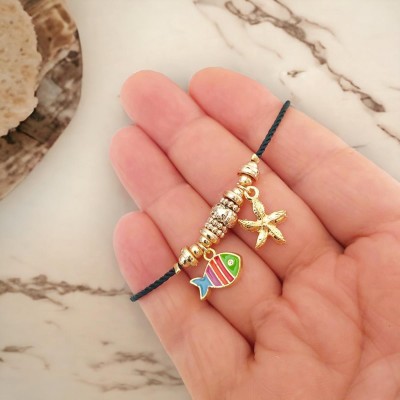 Ayarlanabilir Asansörlü Balık ve Deniz Yıldızı Figürlü Pandora Bileklik | Yeşil Renkli Kordon Ayarlanabilir Asansörlü Balık ve Deniz Yıldızı Figürlü Pandora Bileklik | Yeşil Renkli Kordon