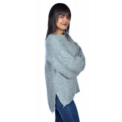 Yandan Yırtmaçlı Bayan Yün Kazak Gri