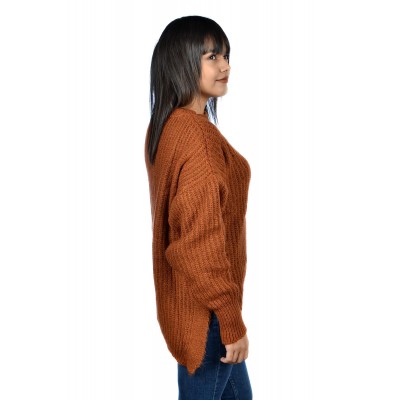 Yandan Yırtmaçlı Bayan Yün Kazak Tarçın