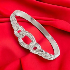 Modern Zirkon Taşlı Çelik Kelepçe Bileklik - Kararmaz Gümüş Kaplama