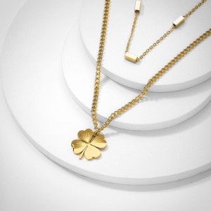 Yonca Detaylı Gold Kaplama Çelik Kolye  Yonca Detaylı Gold Kaplama Çelik Kolye