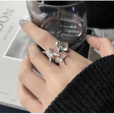 Modern Asimetrik Tasarım Taşlı Ayarlanabilir Yüzük 