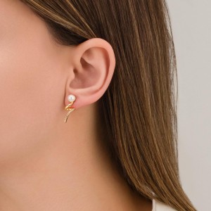 Zirkon Taşlı İnci Detaylı Burgu Çelik Gold Küpe - Şıklık ve Zarafeti Bir Arada 