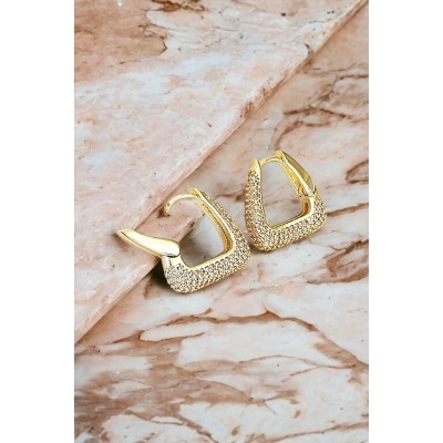 Zirkon Taşlı Çelik Küpe VIP Serisi - Altın Renk | Kararmaz Çelik Küpe