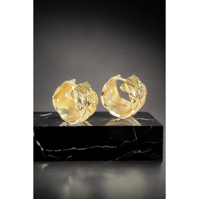 Baklava Desenli Bombeli Çelik Halka Küpe | Antialerjik Çelik Küpe